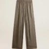 Pantalones de seda con mezcla de viscosa para mujer, de color verde y con estampado floral