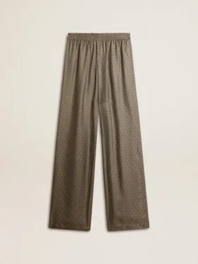 Pantalones de seda con mezcla de viscosa para mujer, de color verde y con estampado floral