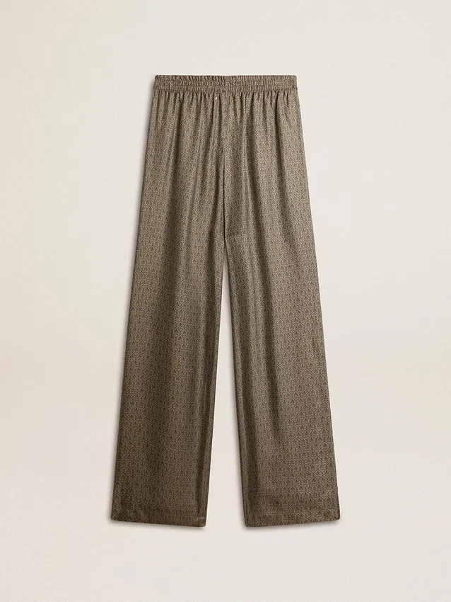 Pantalones de seda con mezcla de viscosa para mujer, de color verde y con estampado floral