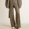 Pantalones de seda con mezcla de viscosa para mujer, de color verde y con estampado floral