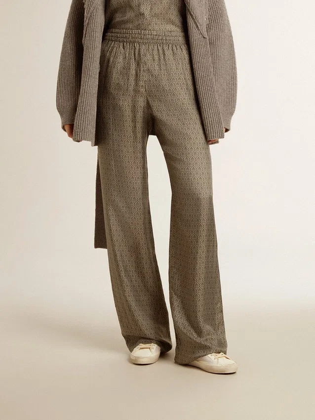 Pantalones de seda con mezcla de viscosa para mujer, de color verde y con estampado floral