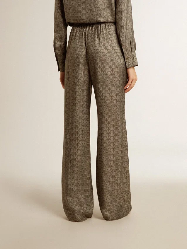 Pantalones de seda con mezcla de viscosa para mujer, de color verde y con estampado floral