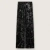 Pantalones de tul para mujer con bordado floral de lentejuelas negras