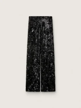 Pantalones de tul para mujer con bordado floral de lentejuelas negras