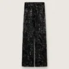 Pantalones de tul para mujer con bordado floral de lentejuelas negras