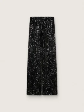Pantalones de tul para mujer con bordado floral de lentejuelas negras