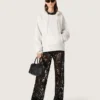 Pantalones de tul para mujer con bordado floral de lentejuelas negras