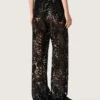 Pantalones de tul para mujer con bordado floral de lentejuelas negras