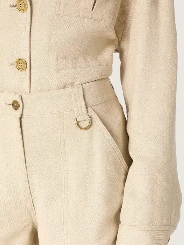 Pantalones de viscosa beige para mujer