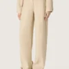 Pantalones de viscosa beige para mujer