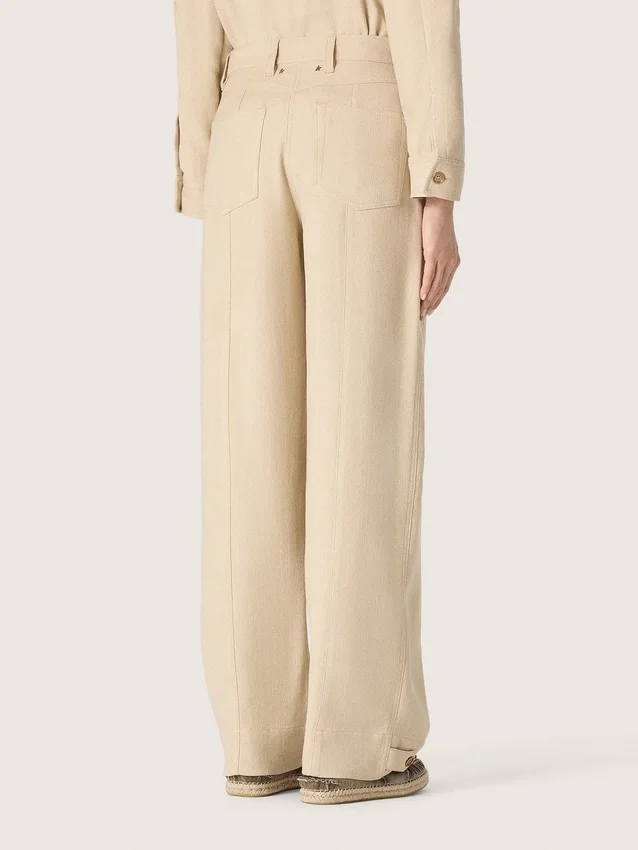 Pantalones de viscosa beige para mujer