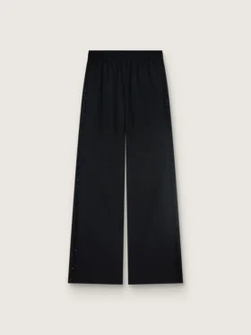 Pantalones deportivos para mujer en sarga de lana negra con bordado de lentejuelas