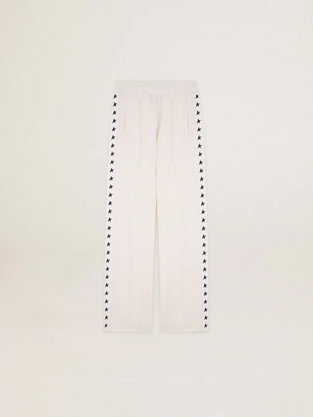 Pantalones joggers blancos para mujer con estrellas en los costados