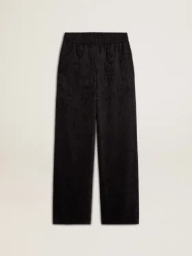 Pantalones joggers negros para mujer con estampado toile de jouy tono sobre tono