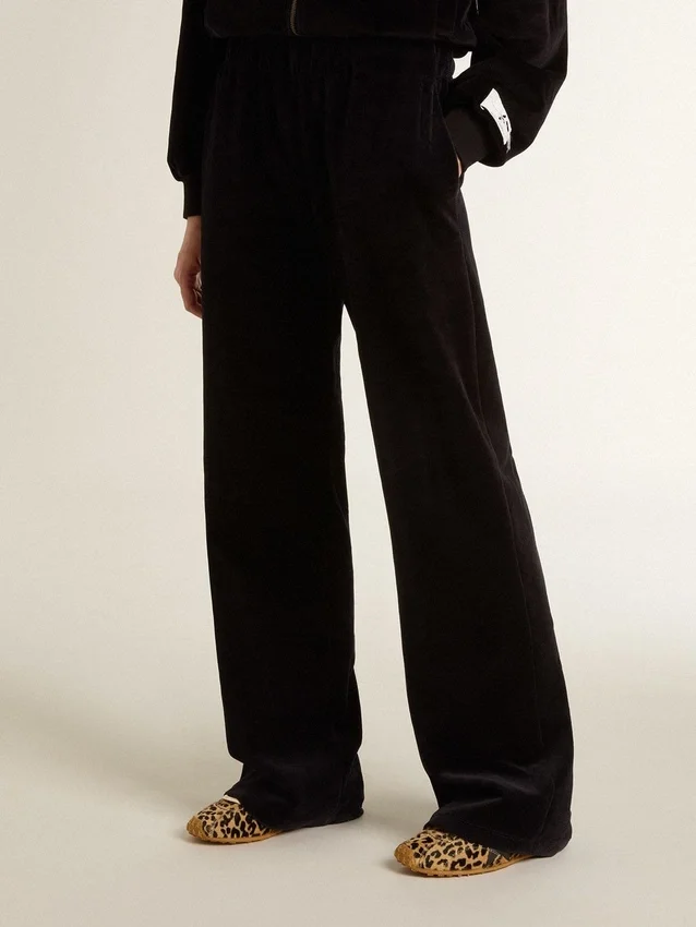 Pantalones joggers para mujer en mezcla de algodón con efecto terciopelo