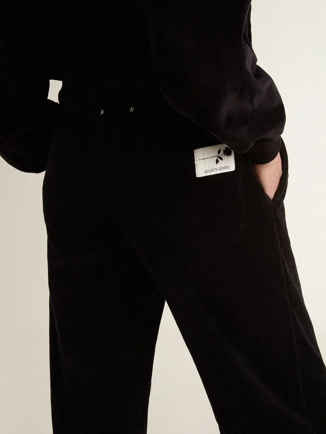 Pantalones joggers para mujer en mezcla de algodón con efecto terciopelo
