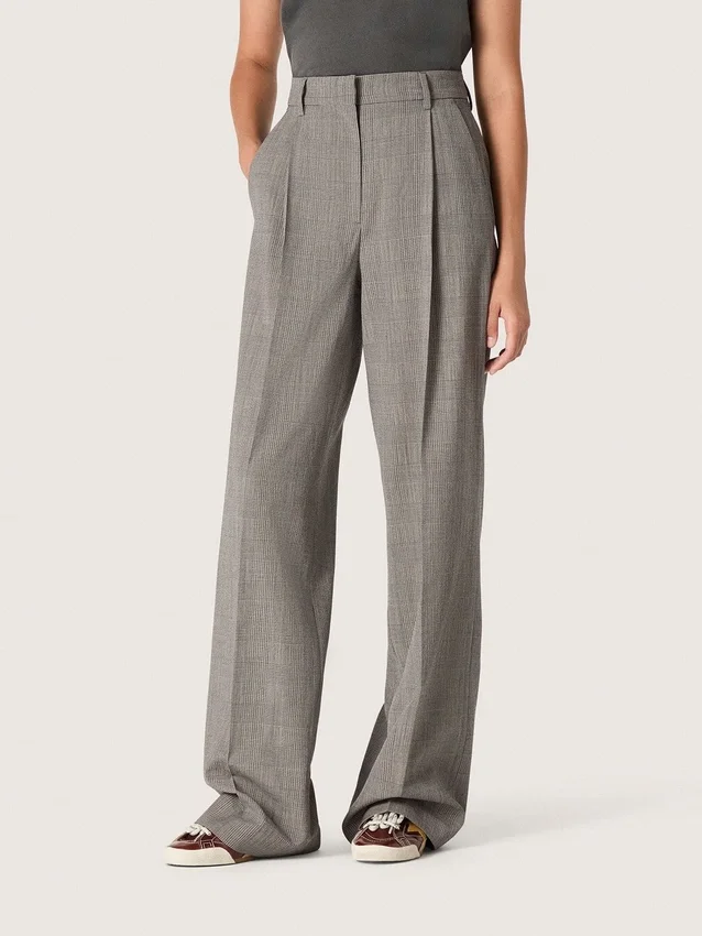 Pantalones oversize para mujer con estampado de cuadros Príncipe de Gales en gris