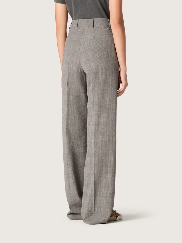 Pantalones oversize para mujer con estampado de cuadros Príncipe de Gales en gris