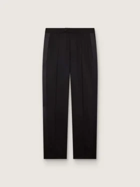 Pantalones para hombre de lana fresca negra con raya lateral de satén