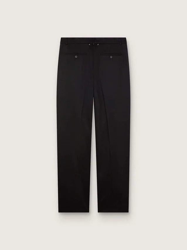 Pantalones para hombre de lana fresca negra con raya lateral de satén