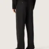 Pantalones para hombre de lana fresca negra con raya lateral de satén