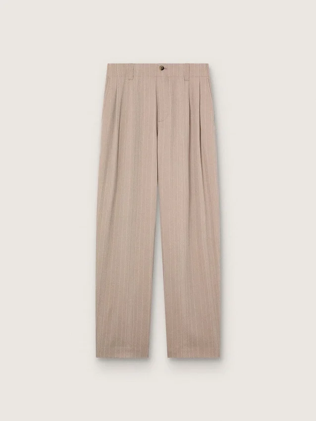 Pantalones para hombre en mezcla de lana gris con motivo de rayas finas