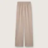 Pantalones para mujer en mezcla de lana gris con motivo de rayas finas y cintura elástica