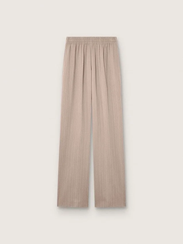 Pantalones para mujer en mezcla de lana gris con motivo de rayas finas y cintura elástica