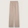Pantalones para mujer en mezcla de lana gris con motivo de rayas finas y cintura elástica