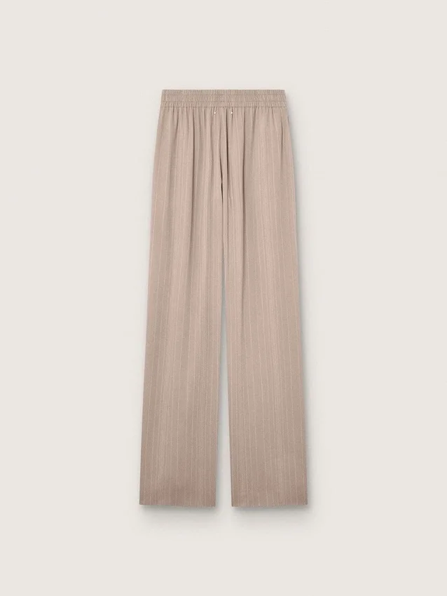Pantalones para mujer en mezcla de lana gris con motivo de rayas finas y cintura elástica