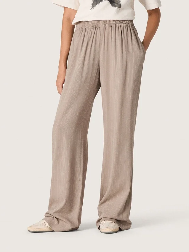 Pantalones para mujer en mezcla de lana gris con motivo de rayas finas y cintura elástica