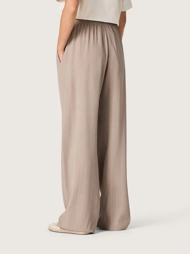 Pantalones para mujer en mezcla de lana gris con motivo de rayas finas y cintura elástica