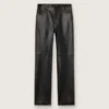 Pantalones para mujer en napa color burdeos oscuro con acabado vintage
