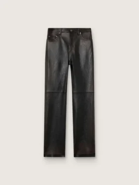 Pantalones para mujer en napa color burdeos oscuro con acabado vintage