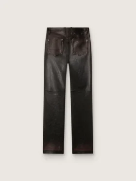 Pantalones para mujer en napa color burdeos oscuro con acabado vintage