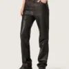 Pantalones para mujer en napa color burdeos oscuro con acabado vintage