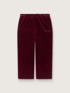 Pantalones para niñas de color burdeos con efecto terciopelo y bolsillo trasero