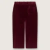 Pantalones para niñas de color burdeos con efecto terciopelo y bolsillo trasero
