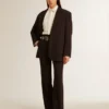 Pantalones suaves de mujer en azul oscuro, de mezcla de lana