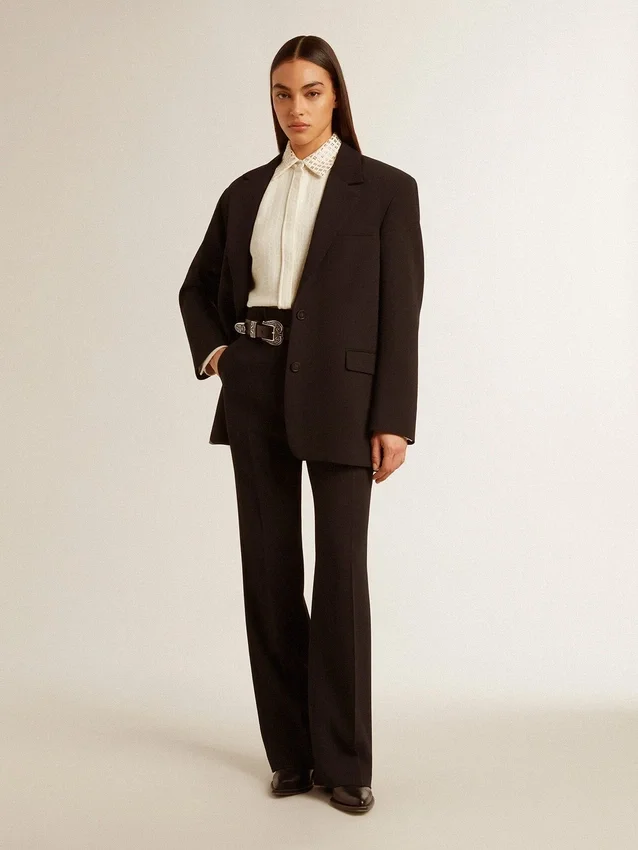 Pantalones suaves de mujer en azul oscuro, de mezcla de lana