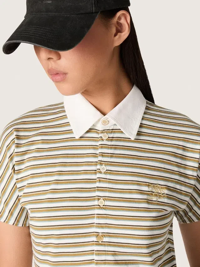 Polo de mujer en jersey a rayas con cuello en contraste