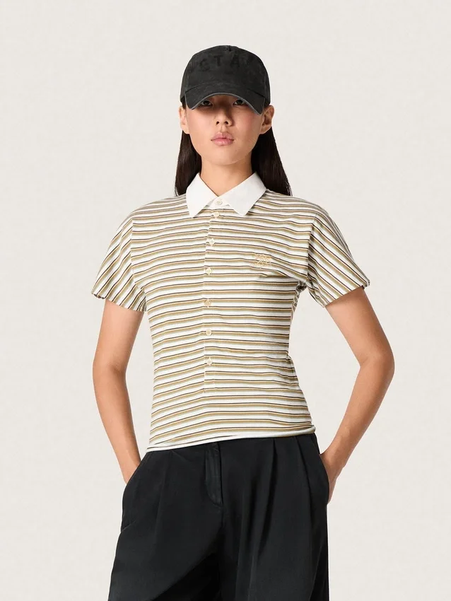 Polo de mujer en jersey a rayas con cuello en contraste