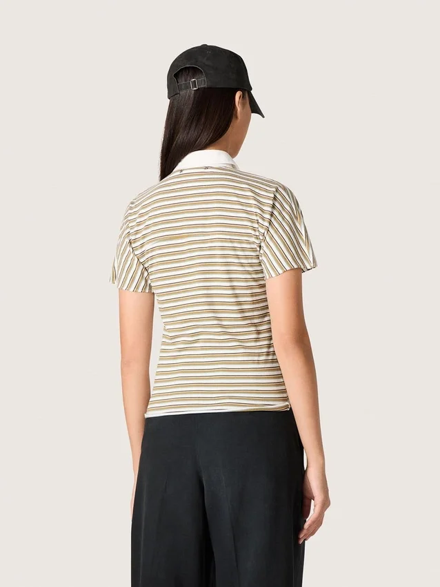 Polo de mujer en jersey a rayas con cuello en contraste