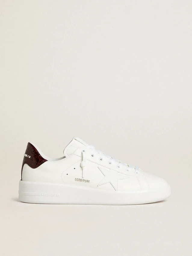 Purestar para hombre con estrella de cuero blanco y lengüeta del talón de cuero con estampado de cocodrilo color burdeos