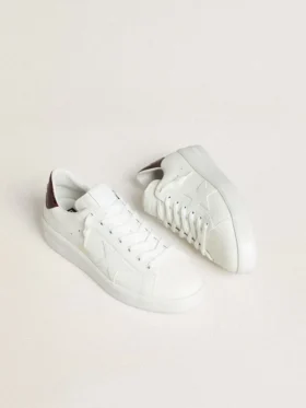 Purestar para hombre con estrella de cuero blanco y lengüeta del talón de cuero con estampado de cocodrilo color burdeos
