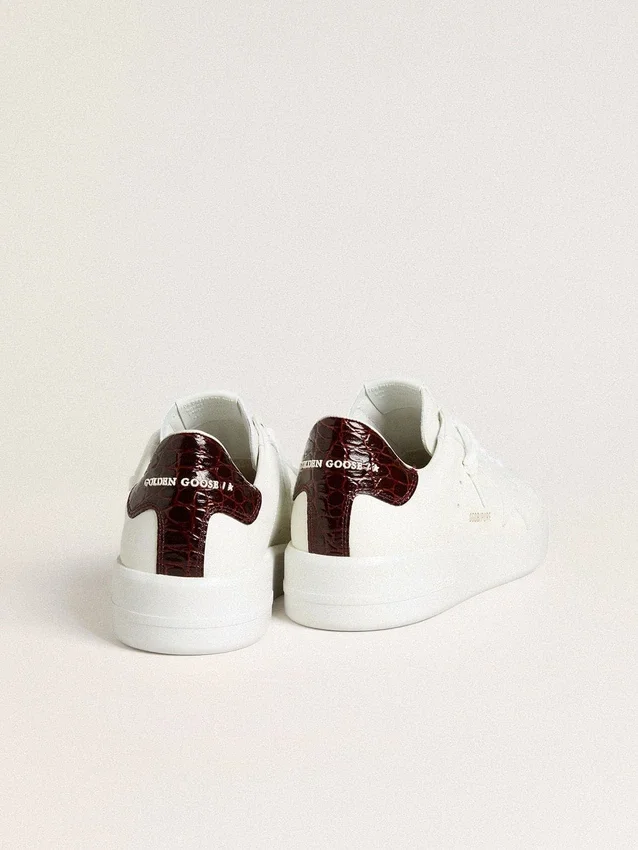Purestar para hombre con estrella de cuero blanco y lengüeta del talón de cuero con estampado de cocodrilo color burdeos