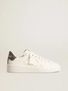Purestar para mujer con estrella de cuero blanco y lengüeta del talón con purpurina antracita