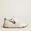 Running Sole en cuero blanco y malla con estrella de cuero laminado azul
