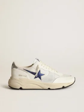 Running Sole en cuero blanco y malla con estrella de cuero laminado azul