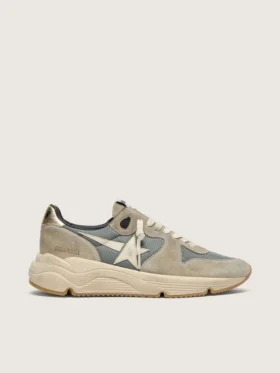 Running Sole en gamuza gris con estrella blanca y lengüeta trasera blanca